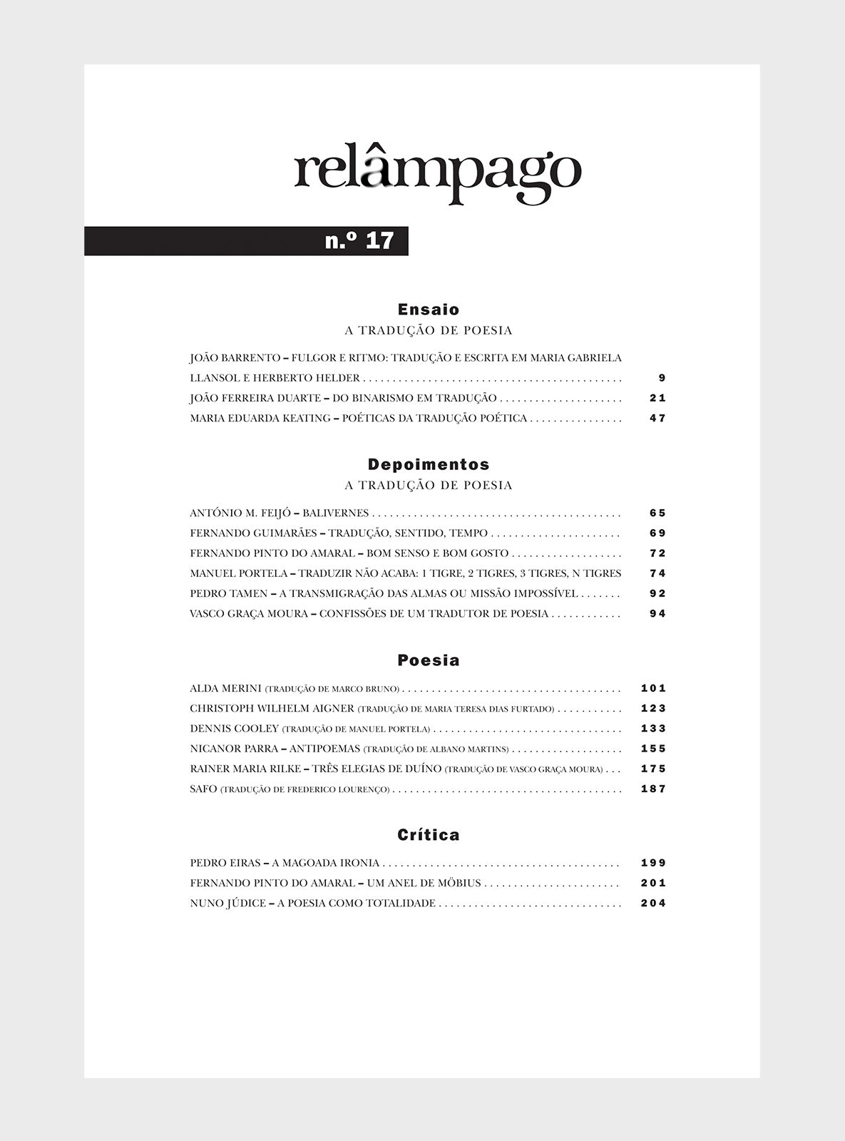 Relâmpago 17 “A tradução de poesia”