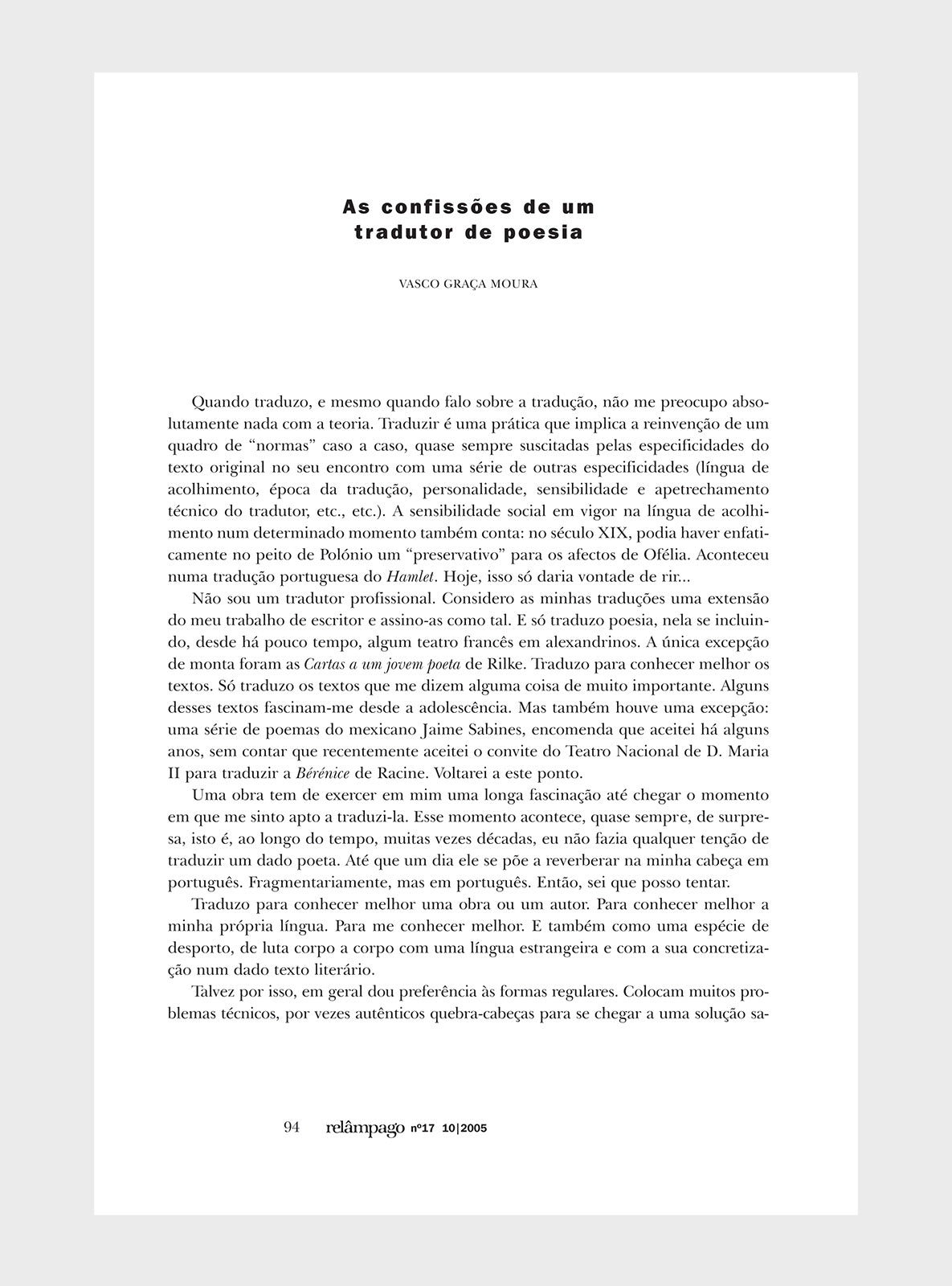 Relâmpago 17 “A tradução de poesia”