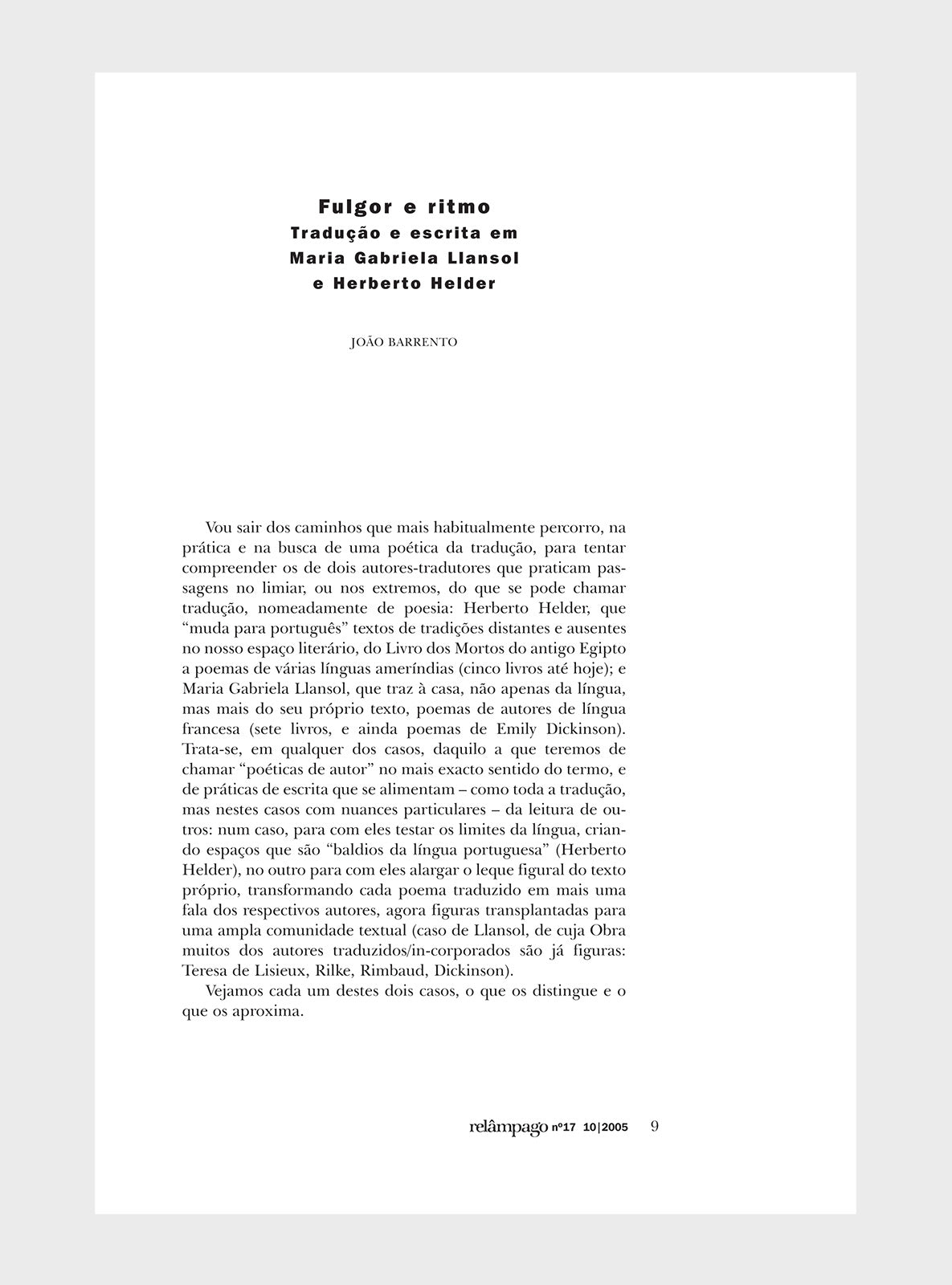 Relâmpago 17 “A tradução de poesia”