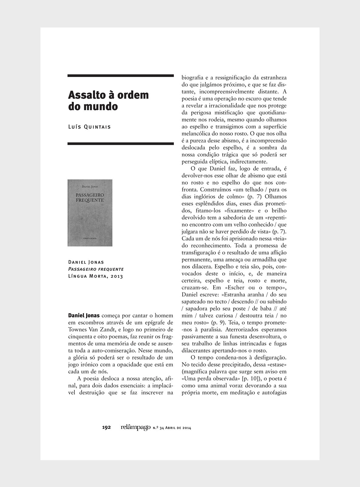 Relâmpago 34 “Poesia e morte”